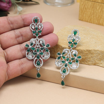 Green Color Fashion Earrings With Floral Carving And Handmade Touch