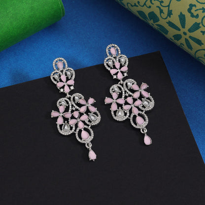 Pink Color Fashion Earrings With Elegant Stone Studs And Glossy Touch