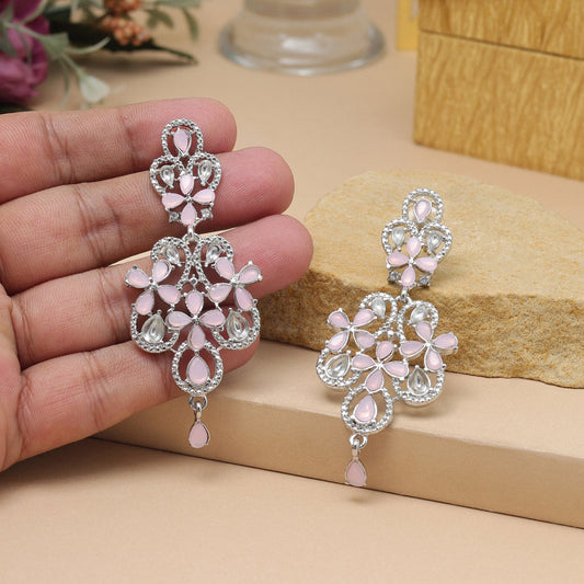 Pink Color Fashion Earrings With Elegant Stone Studs And Glossy Touch