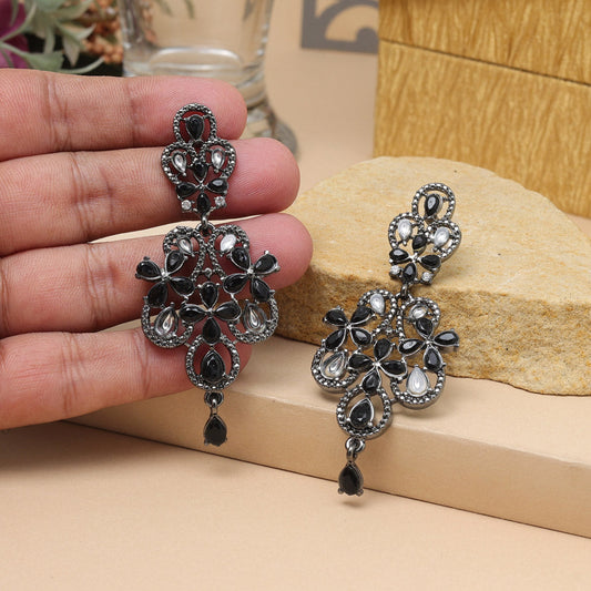 Black Color Fashion Earrings With Metallic Textures And Bold Look