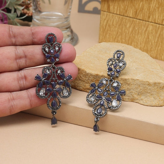 Blue Color Fashion Earrings In Stylish Circular Hanging Design