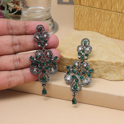 Green Color Fashion Earrings In Classic Peacock Inspired Pattern