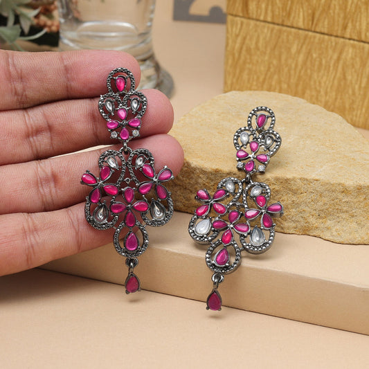 Rani Color Fashion Earrings With Crystal Stones And Floral Top