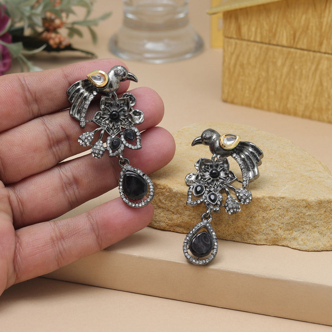 Black Color Fashion Earrings In Heavy Statement Style For Outfits