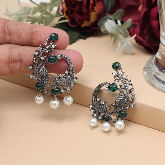 Green Color Fashion Earrings With Stylish Look For Modern Ethnic