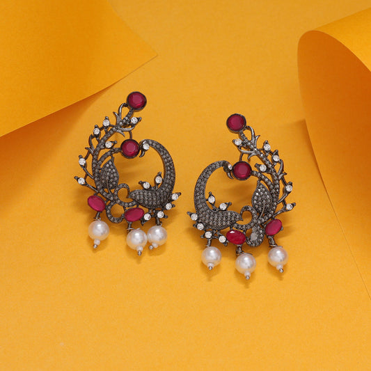 Rani Color Fashion Earrings In Meenakari Inspired Look And Finish