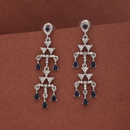 Blue Color Fashion Earrings With Sparkling Stones And Gloss Finish