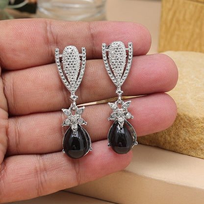 Black Color Fashion Earrings With Classic Round Beads And Elegance