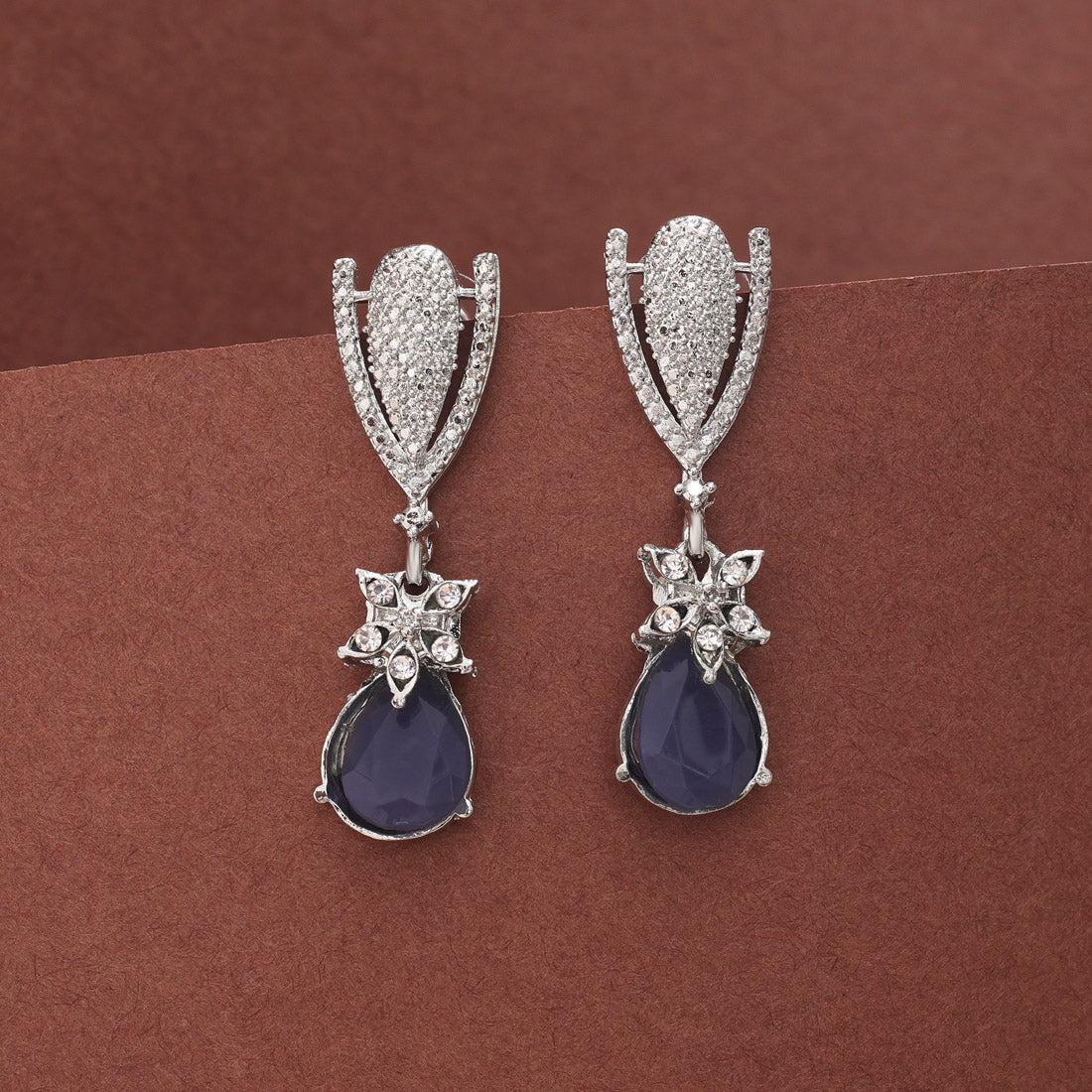 Blue Color Fashion Earrings With Mirror Inlay And Dangler Touch