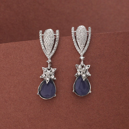 Blue Color Fashion Earrings With Mirror Inlay And Dangler Touch