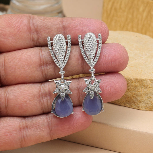 Blue Color Fashion Earrings With Mirror Inlay And Dangler Touch