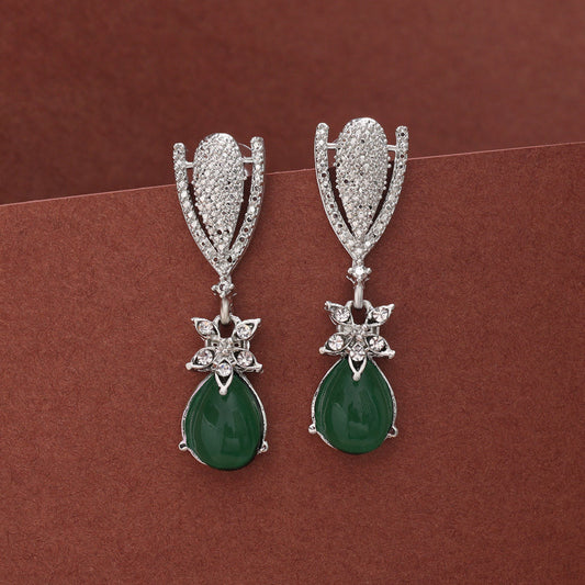 Green Color Fashion Earrings In Bold Modern Style With Shine