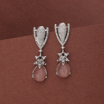 Peach Color Fashion Earrings With Crystal Finish And Jhumka Base
