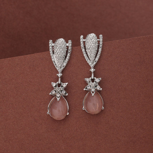 Peach Color Fashion Earrings With Crystal Finish And Jhumka Base