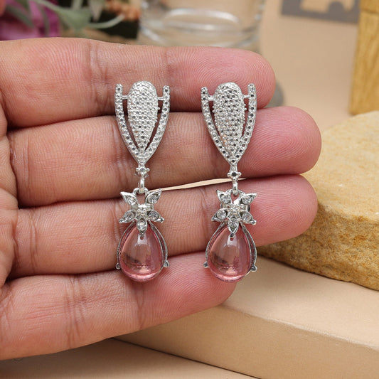 Pink Color Fashion Earrings For Daytime Events And Ethnic Suits