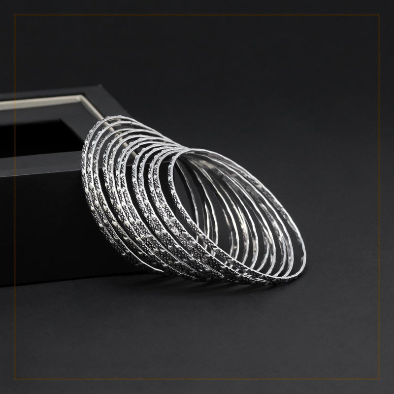 Silver Color Oxidised Bangle Set: 2.4 (GSB351SLV-2.4)