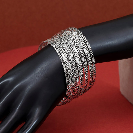 Silver Color Oxidised Bangle Set: 2.8 (GSB353SLV-2.8)