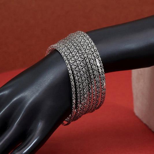 Silver Color Oxidised Bangle Set: 2.6 (GSB354SLV-2.6)