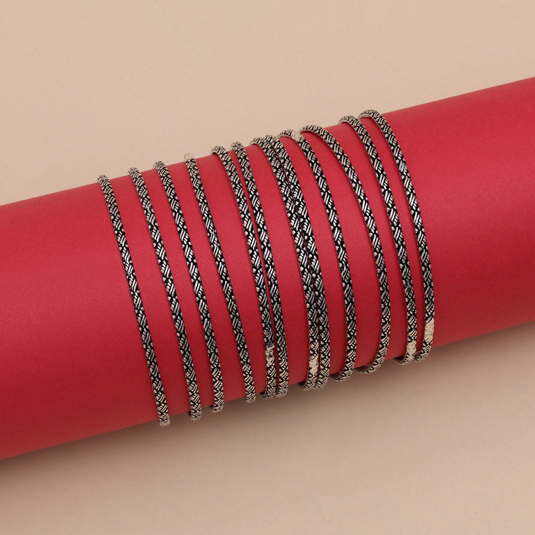 Silver Color Oxidised Bangle Set: 2.6 (GSB354SLV-2.6)