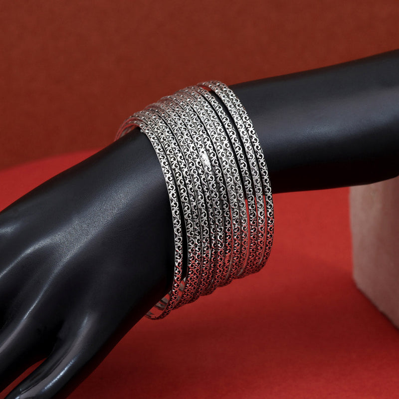 Silver Color Oxidised Bangle Set: 2.4 (GSB355SLV-2.4)