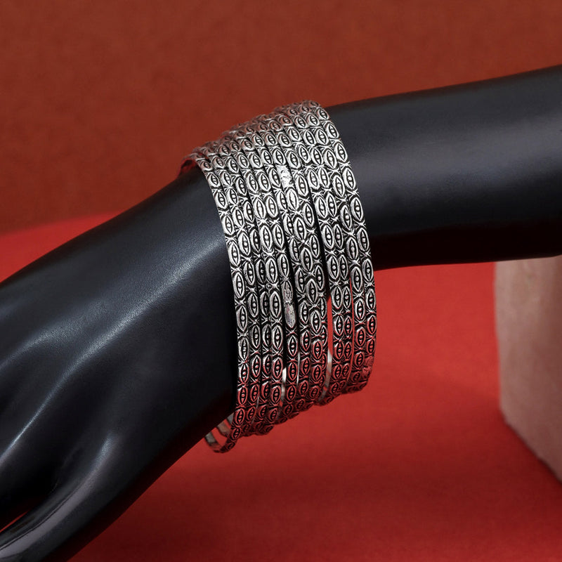 Silver Color Oxidised Bangle Set: 2.4 (GSB356SLV-2.4)