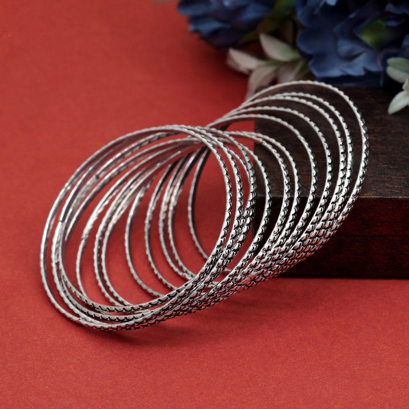 Silver Color Oxidised Bangle Set: 2.4 (GSB357SLV-2.4)