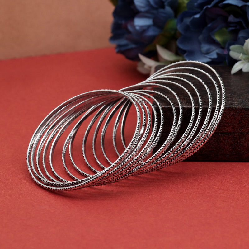 Silver Color Oxidised Bangle Set: 2.4 (GSB358SLV-2.4)