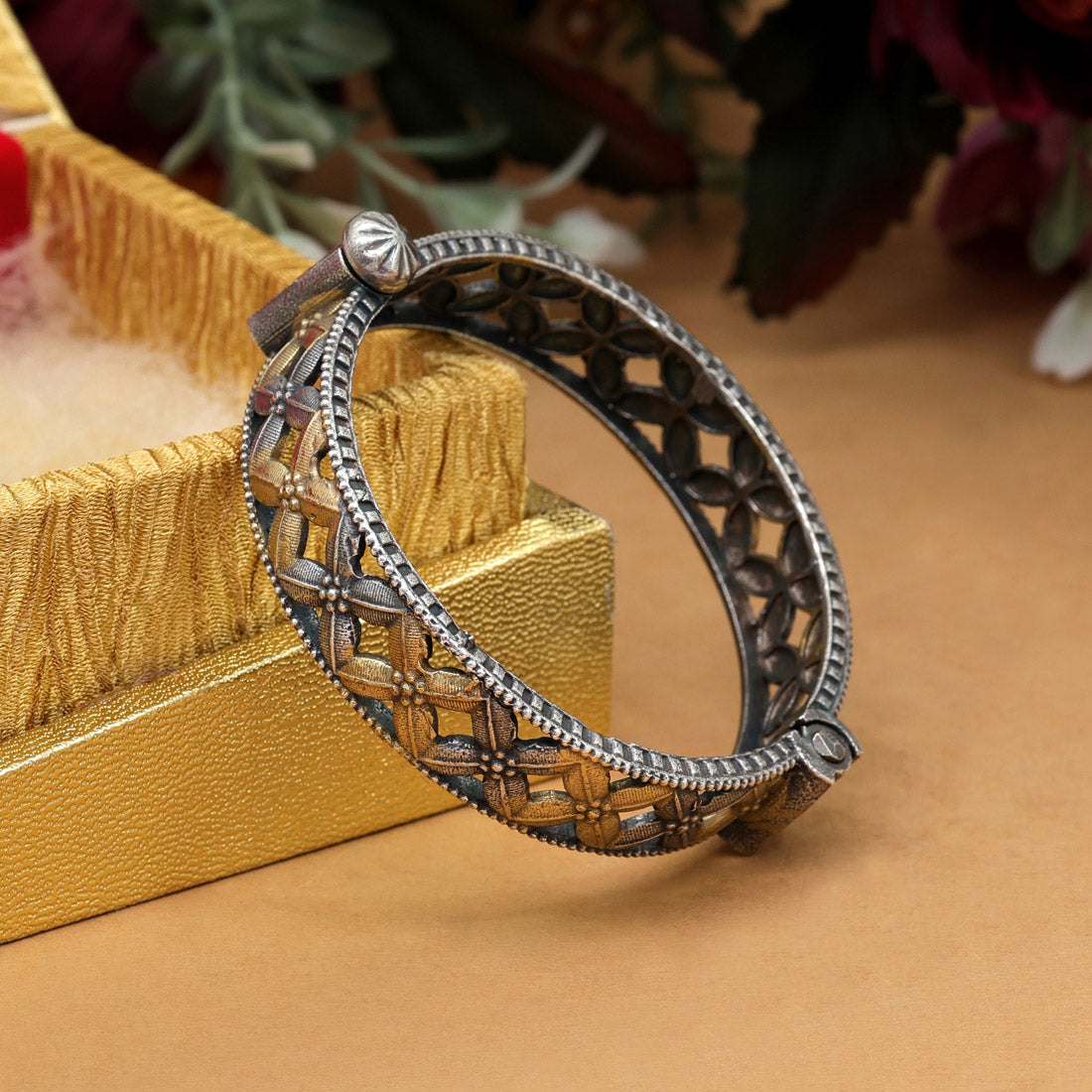 Gold & Silver Color Dual Tone Oxidised Bracelet (GSB366GS)