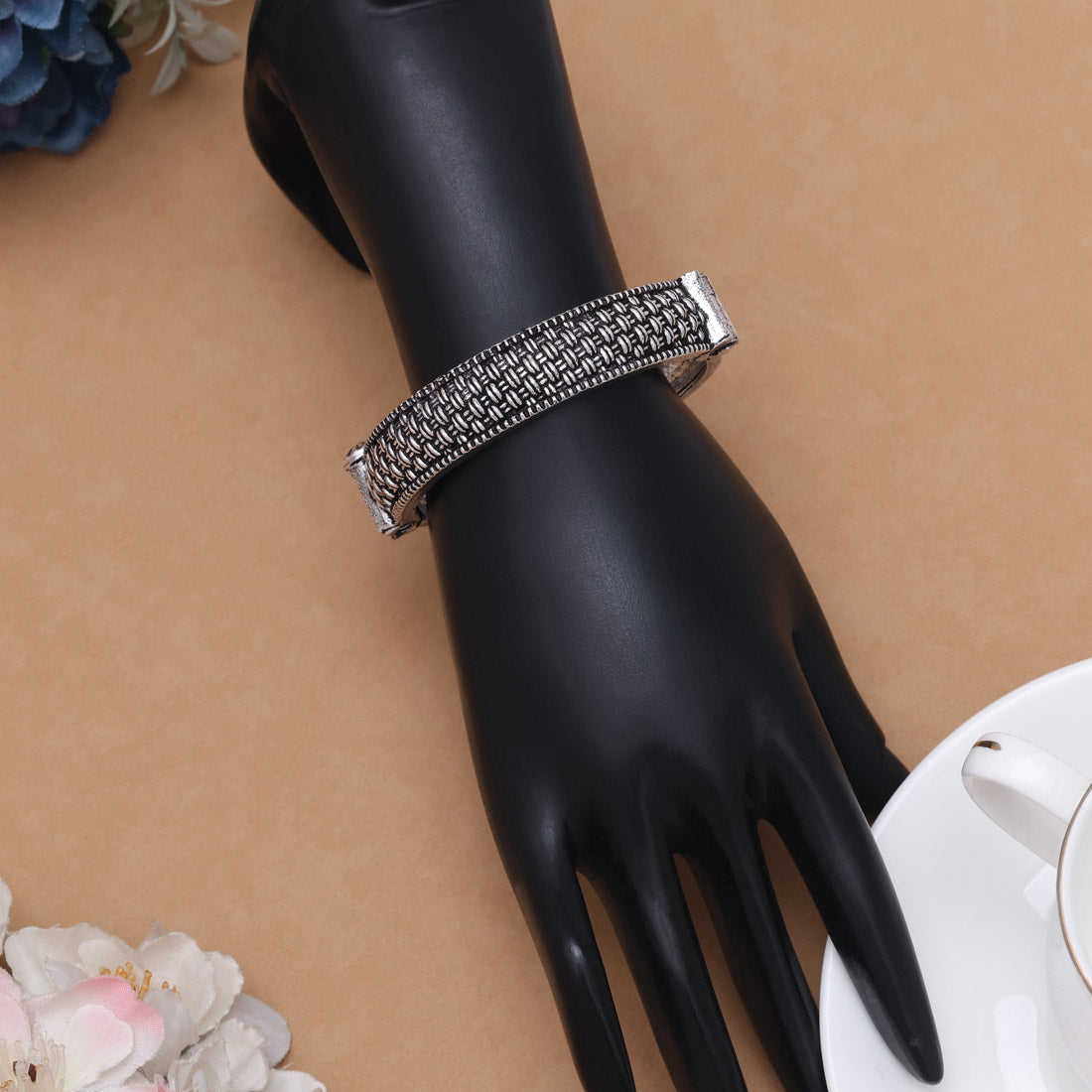 Silver Color Openable Oxidised Bracelet For Elegant Ethnic Daily Styling