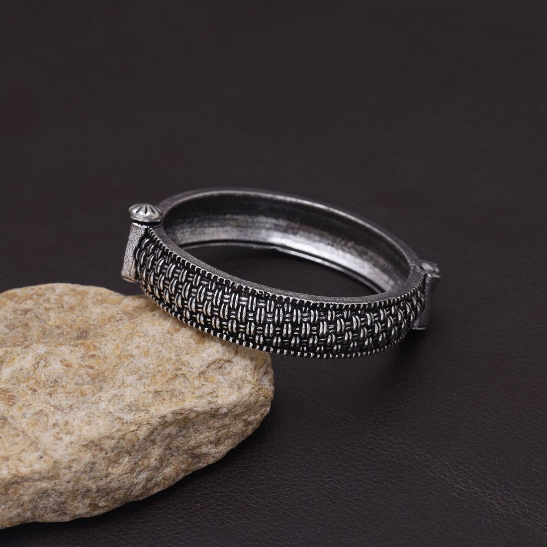Silver Color Openable Oxidised Bracelet For Elegant Ethnic Daily Styling