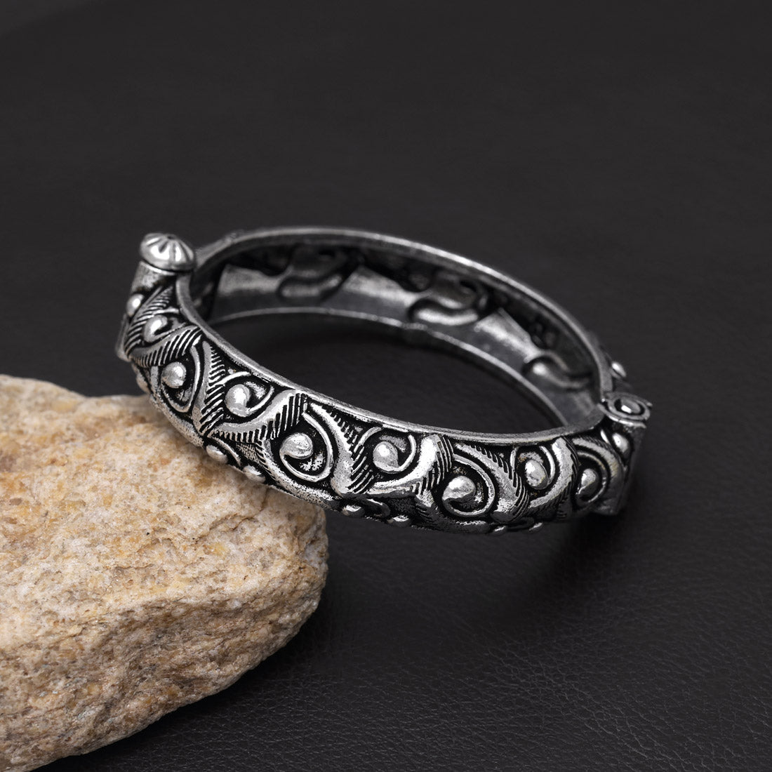 Graceful Silver Color Openable Oxidised Bracelet With Intricate Handcrafted Details