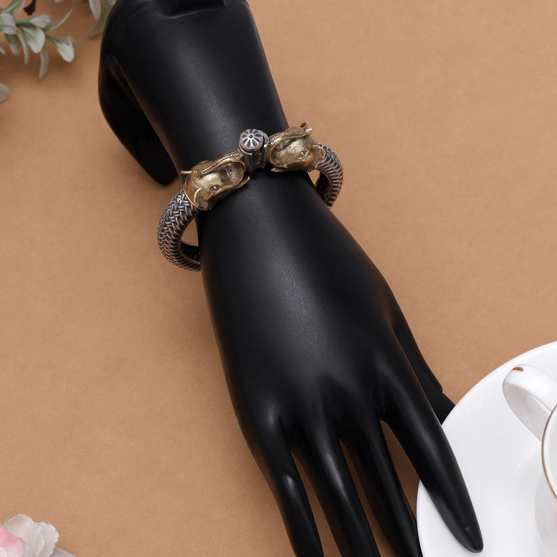Gold & Silver Color Dual Tone Openable Oxidised Bracelet For Weddings