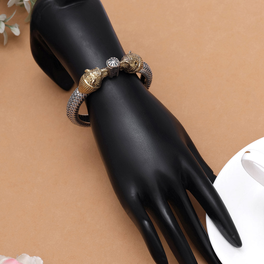 Elegant Gold & Silver Color Dual Tone Openable Oxidised Bracelet Design