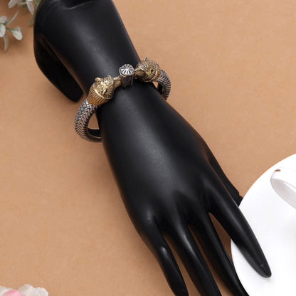 Elegant Gold & Silver Color Dual Tone Openable Oxidised Bracelet Design