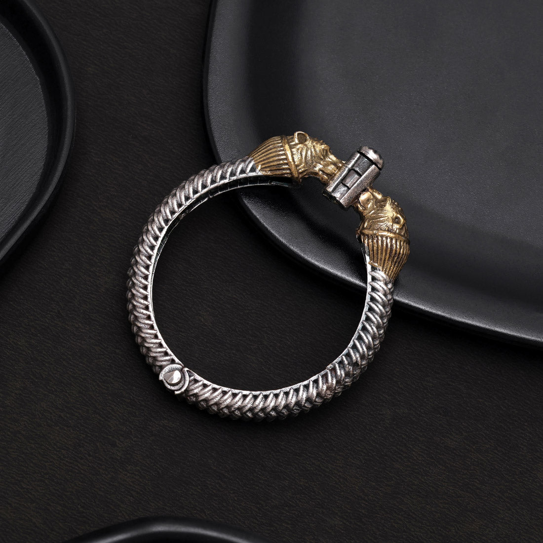Elegant Gold & Silver Color Dual Tone Openable Oxidised Bracelet Design