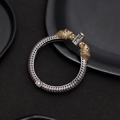 Elegant Gold & Silver Color Dual Tone Openable Oxidised Bracelet Design