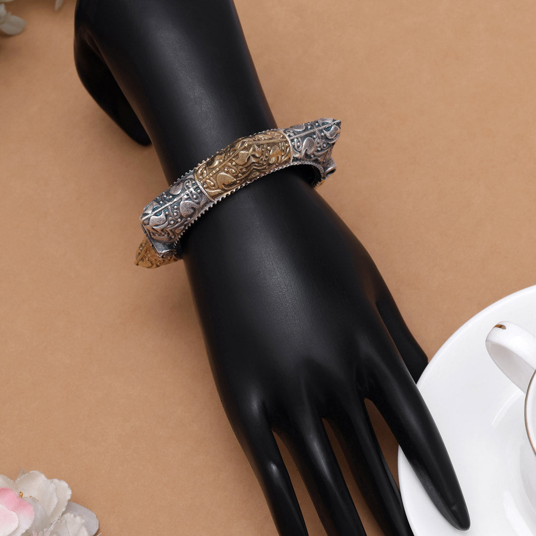 Premium Gold & Silver Color Dual Tone Openable Oxidised Bracelet Look