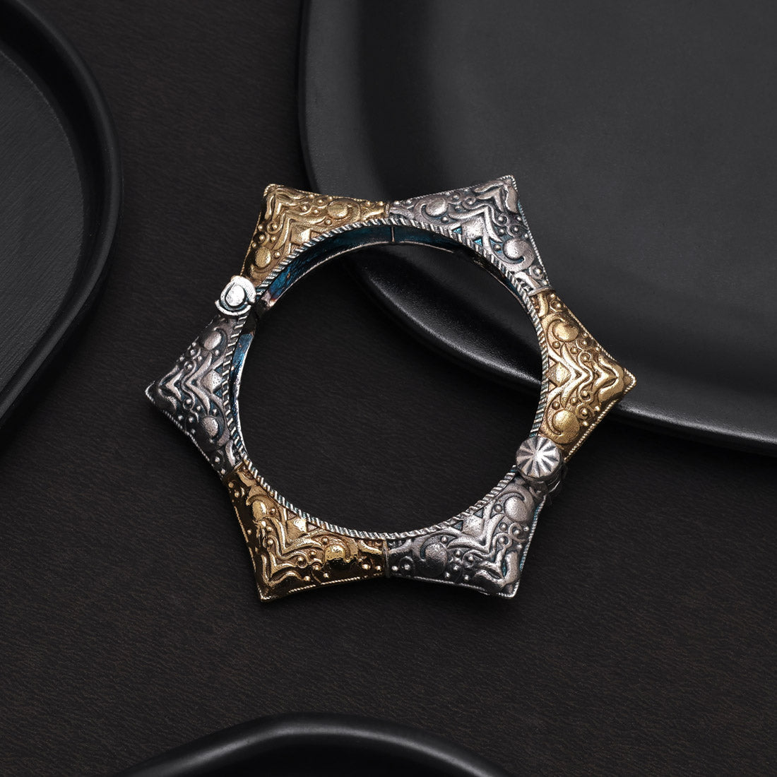 Premium Gold & Silver Color Dual Tone Openable Oxidised Bracelet Look
