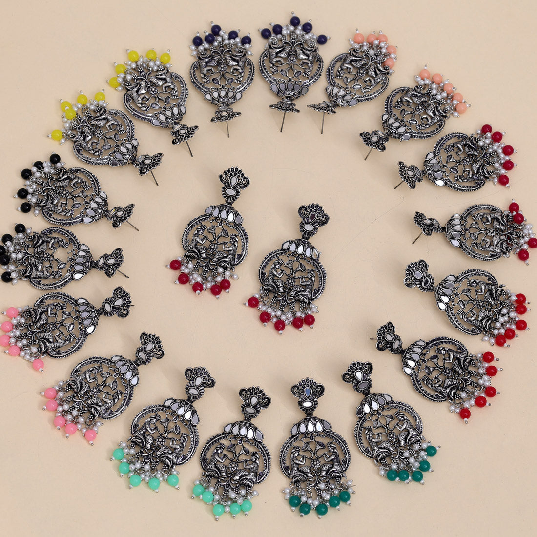 Assorted Color 10 Pairs Of Oxidised Earrings (GSE1187CMB)