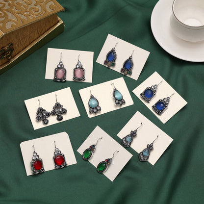 Assorted Color And Design 8 Pairs Of Oxidised Earrings (GSE1208CMB)