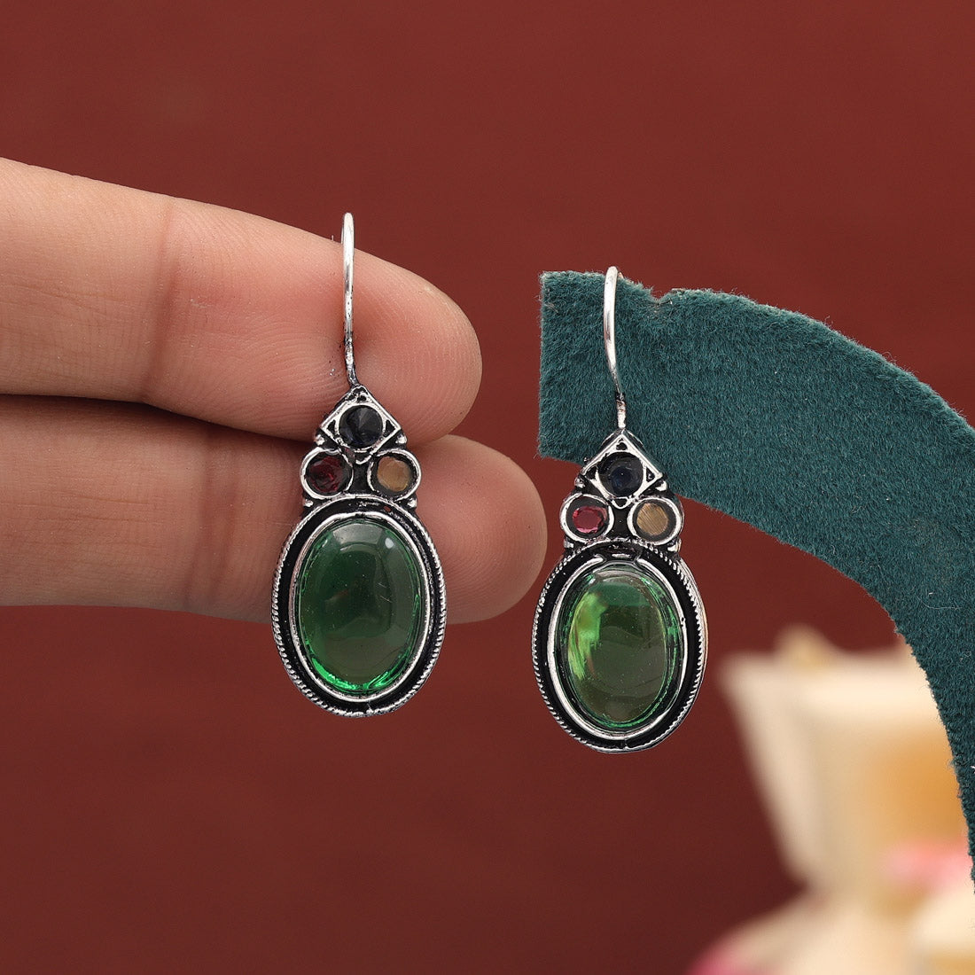 Assorted Color And Design 8 Pairs Of Oxidised Earrings (GSE1208CMB)