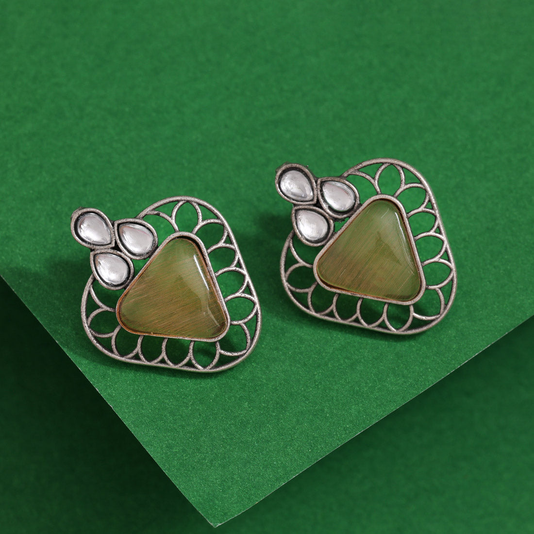 Peach Color Monalisa Stone Oxidised Earrings (GSE2829PCH)