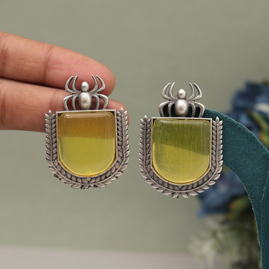 Yellow Color Monalisa Stone Oxidised Earrings (GSE2830YLW)