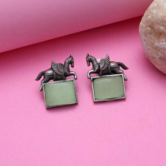 Light Green Color Monalisa Stone Oxidised Earrings (GSE2839LGRN)
