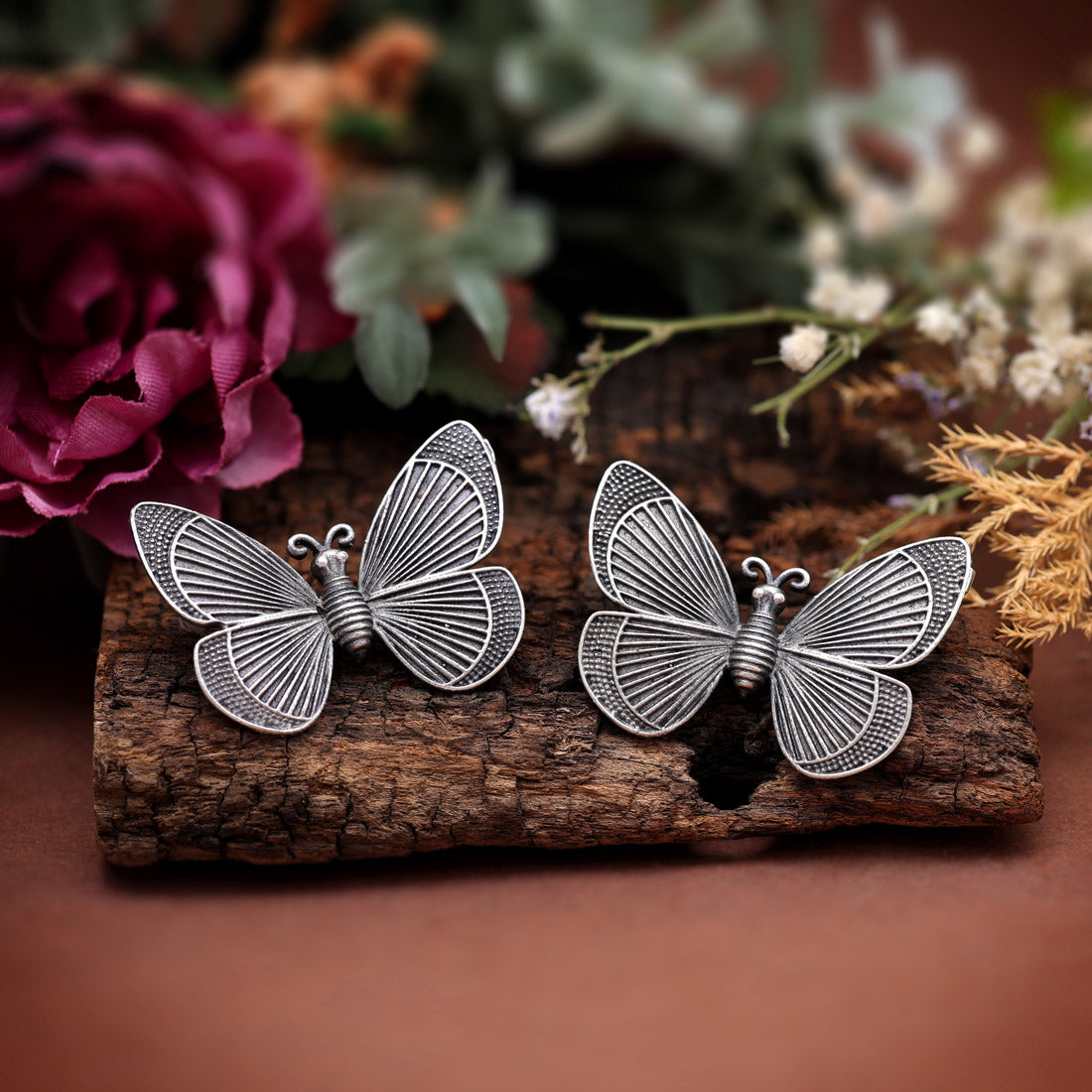 Silver Color Butterfly Design Oxidised Earrings (GSE2918SLV)