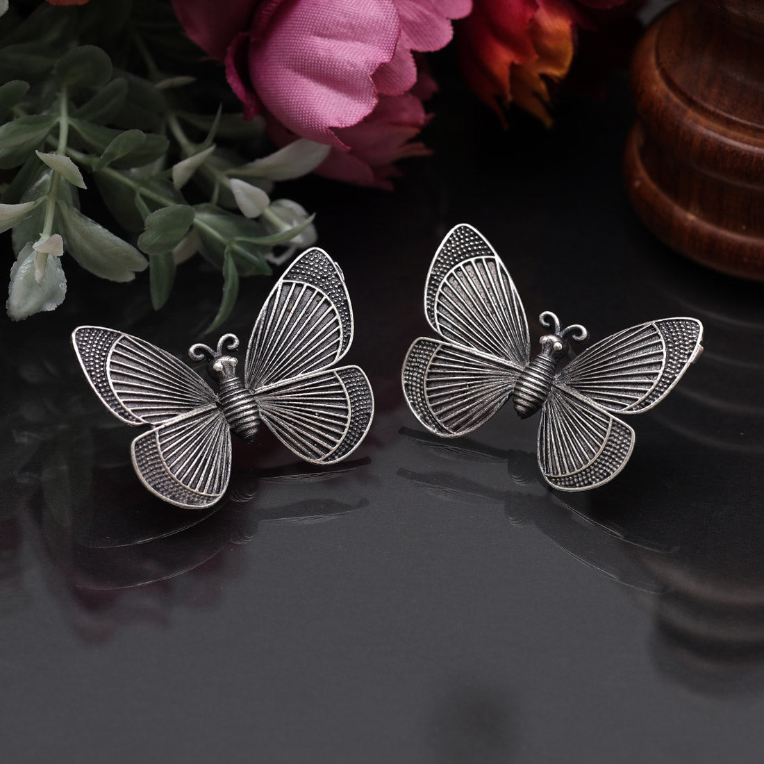 Silver Color Butterfly Design Oxidised Earrings (GSE2918SLV)