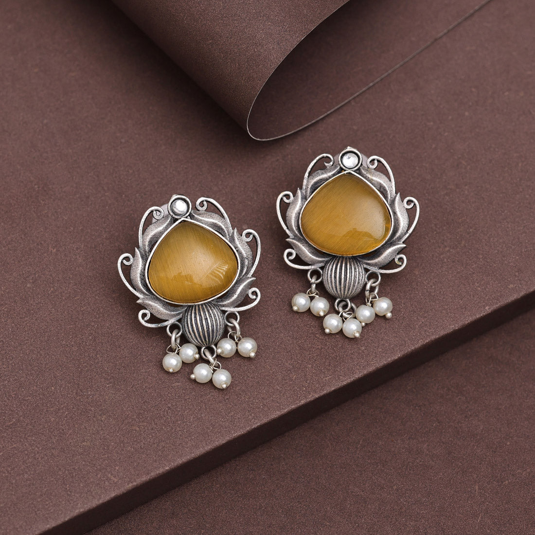 Mustard Yellow Color Oxidised Earrings (GSE2925MYLW)