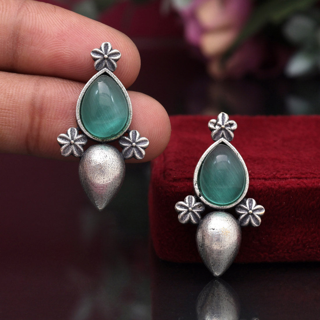 Pista Green Color Oxidised Earrings (GSE2927PGRN)