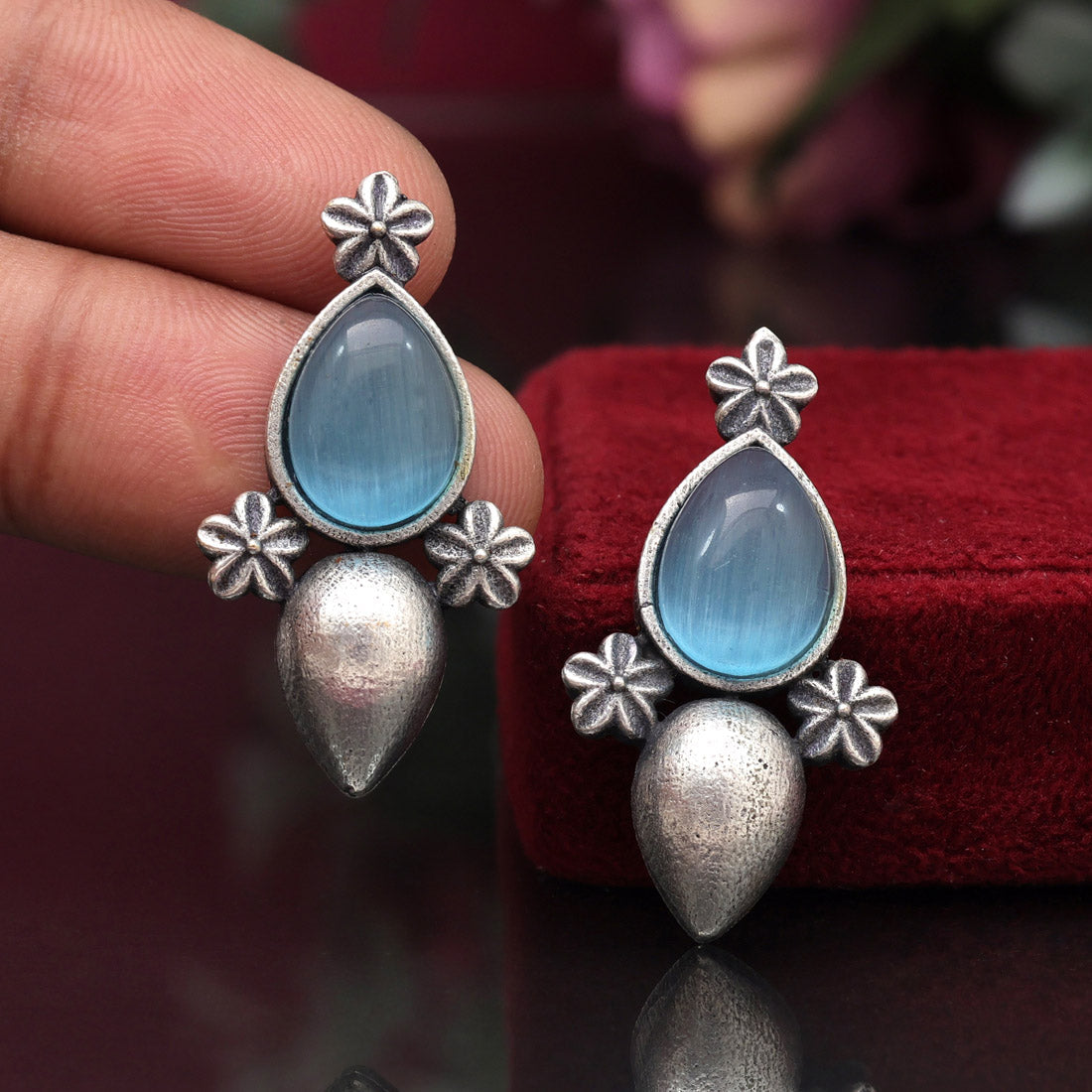 Sky Blue Color Oxidised Earrings (GSE2927SBLU)