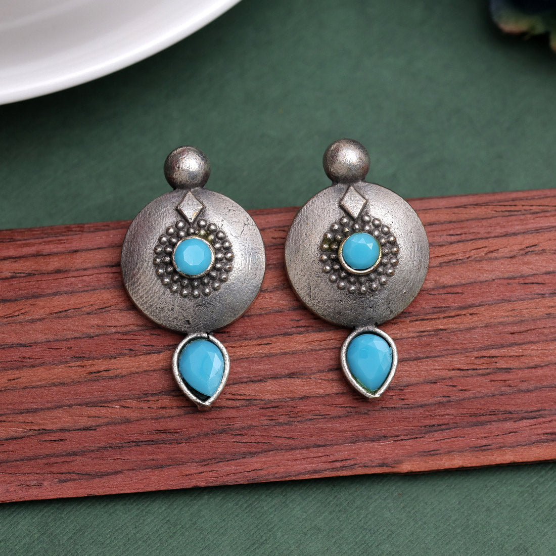 Firozi Color Oxidised Earrings (GSE2932FRZ)